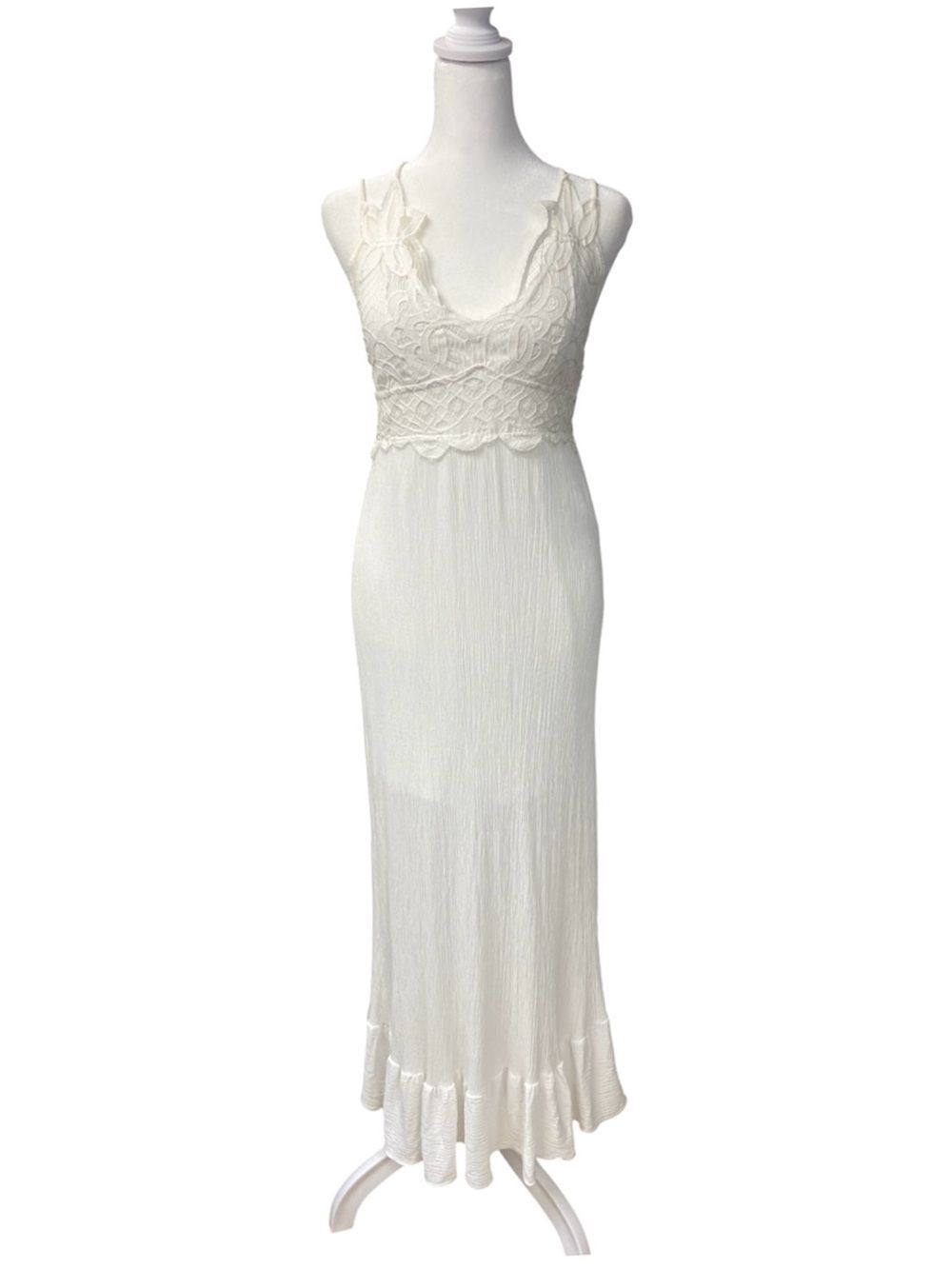 J for Justify Off White Maxi Lace and Gauze Dress Size M